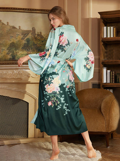 Hand Painted Colorful Floral Long Elegant Women's Robes