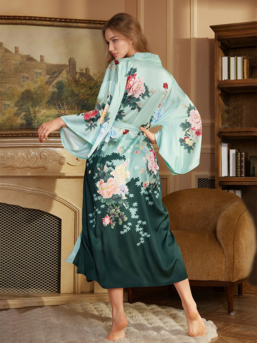 Hand Painted Colorful Floral Long Elegant Women's Robes