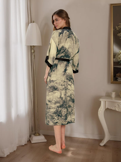 Hand Painted Ink Landscape 3/4 Sleeves Comfortable Women's Robes