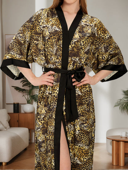 Hand Painted Wild Leopard Printed Long Women's Robes