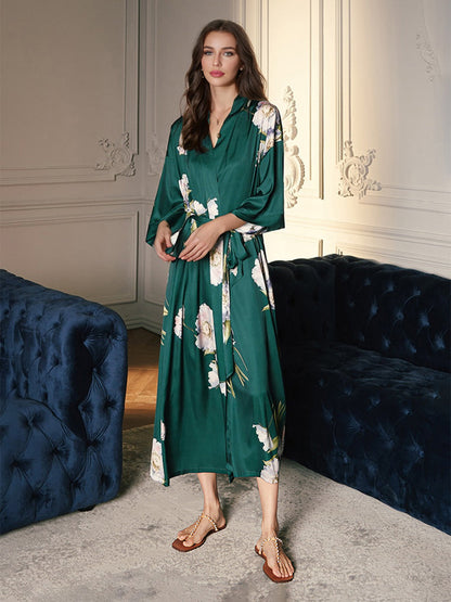 Hand Painted Watercolor Flower Tea-Length  Women's Robes