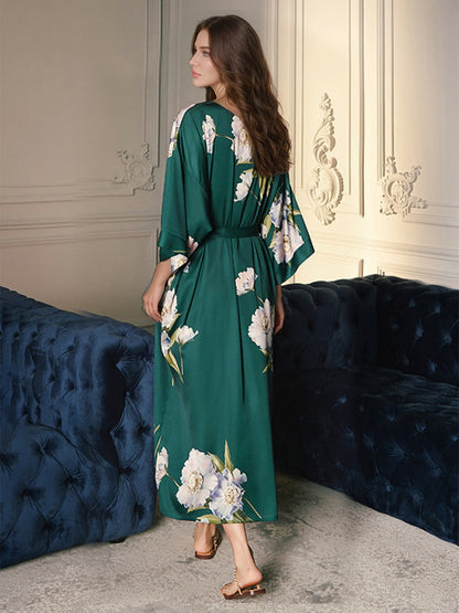 Hand Painted Watercolor Flower Tea-Length  Women's Robes