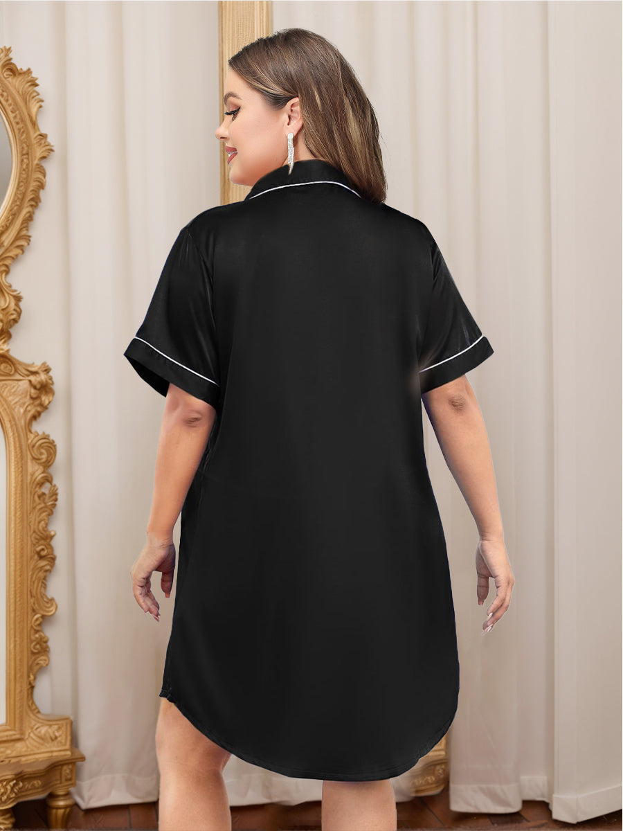 Women's Black Short Sleeves Comfortable Mini Robe