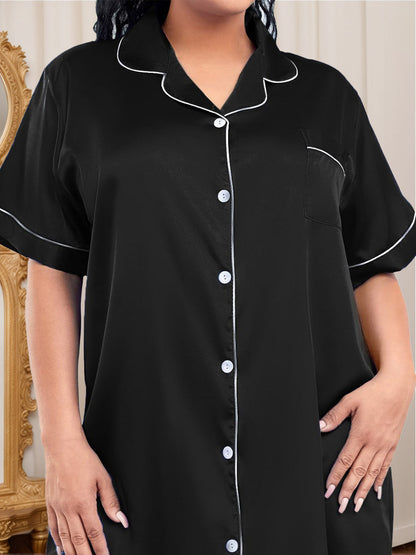 Women's Black Short Sleeves Comfortable Mini Robe