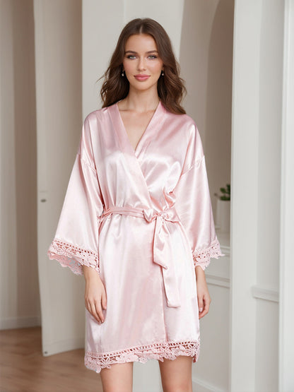 Women's Long Sleeves Short/Mini Bridal Robes with Appliques