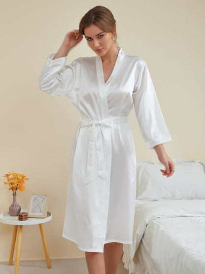 Women's 3/4 Sleeves Knee-Length Solid Colored Casual Robes