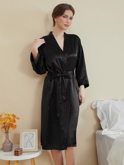 Women's 3/4 Sleeves Knee-Length Solid Colored Casual Robes