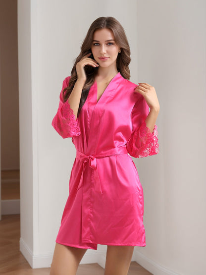Women's Long Sleeves Short/Mini Solid Colored Lace Elegant Robes