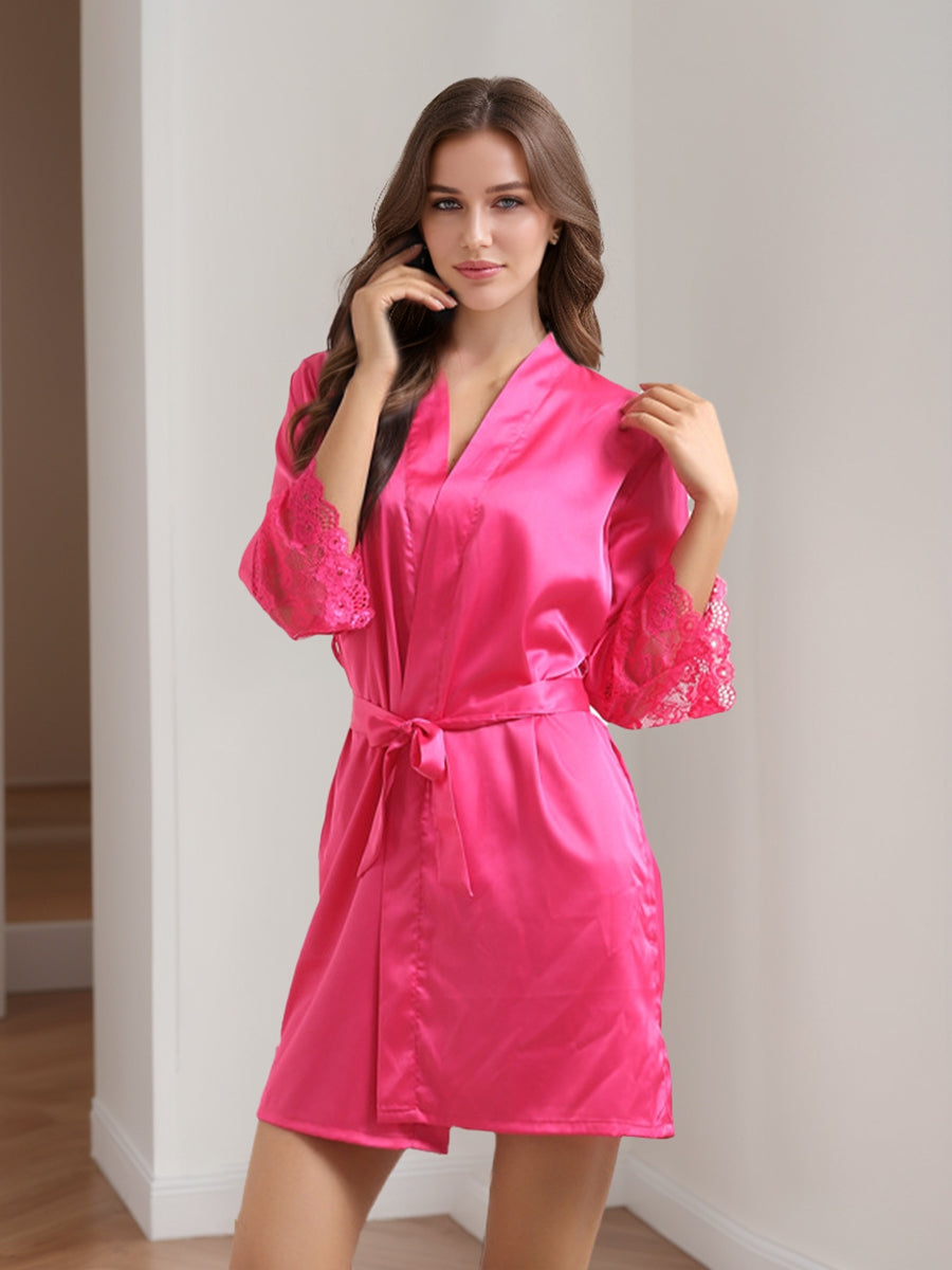 Women's Long Sleeves Short/Mini Solid Colored Lace Elegant Robes