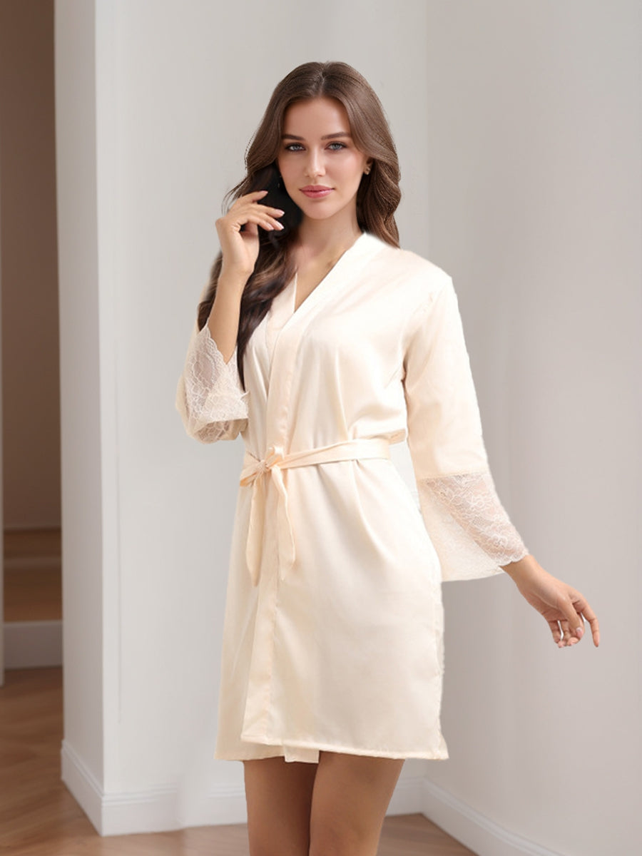 Women's Long Sleeves Short/Mini Solid Colored Lace Elegant Robes