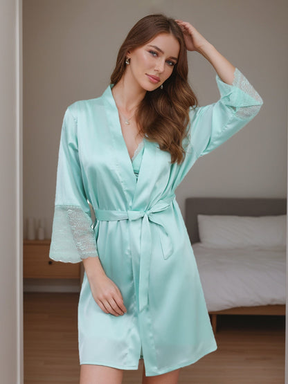 Women's Long Sleeves Short/Mini Solid Colored Lace Elegant Robes