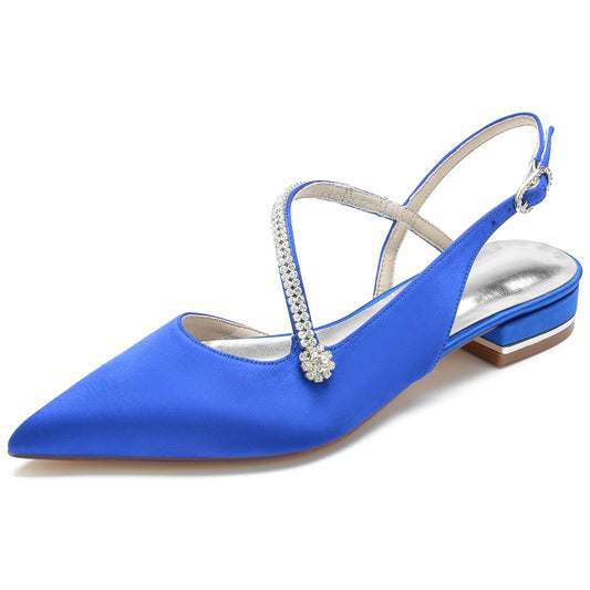 Women's Silk Satin With Ankle Strap Closed ToeRhinestone Flat Heel Evening Shoes
