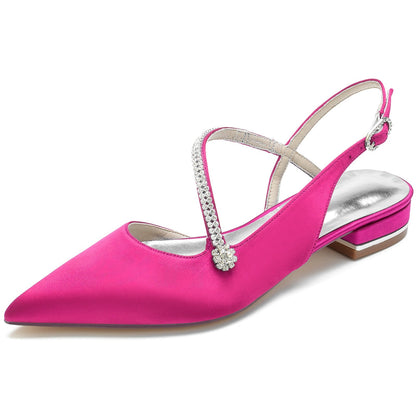 Women's Silk Satin With Ankle Strap Closed ToeRhinestone Flat Heel Evening Shoes