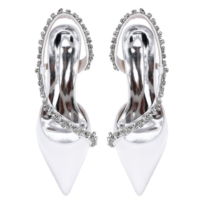 Women's Silk Satin Rhinestone Closed Toe With Rhinestone Stiletto Heel Evening Shoes