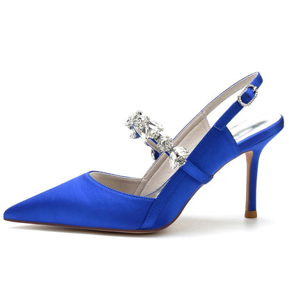 Women's Stiletto Heel Silk Satin With Ankle Strap Rhinestone Closed Toe Party Shoes