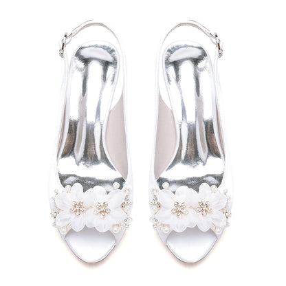 Women's Silk Satin With Flower Peep Toe Spool Heel Party Shoes